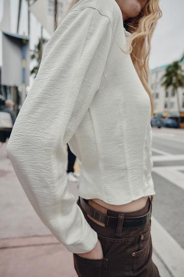 FITTED WAIST SATIN SHIRT - Ecru by Zara - Image 3