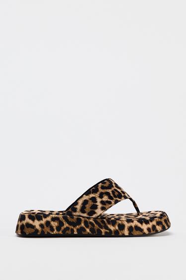 Zara ANIMAL PRINT FLATFORM SANDAL - Leopard