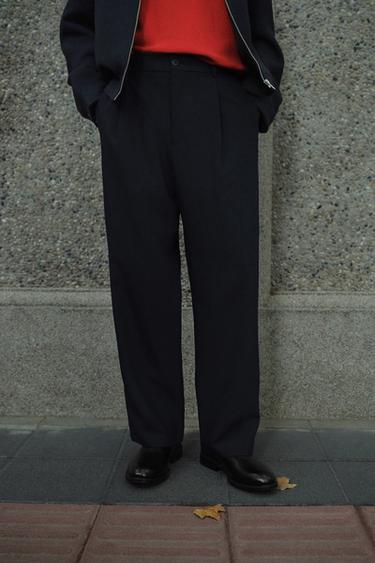 Zara 休閒版打褶長褲 - 海藍色