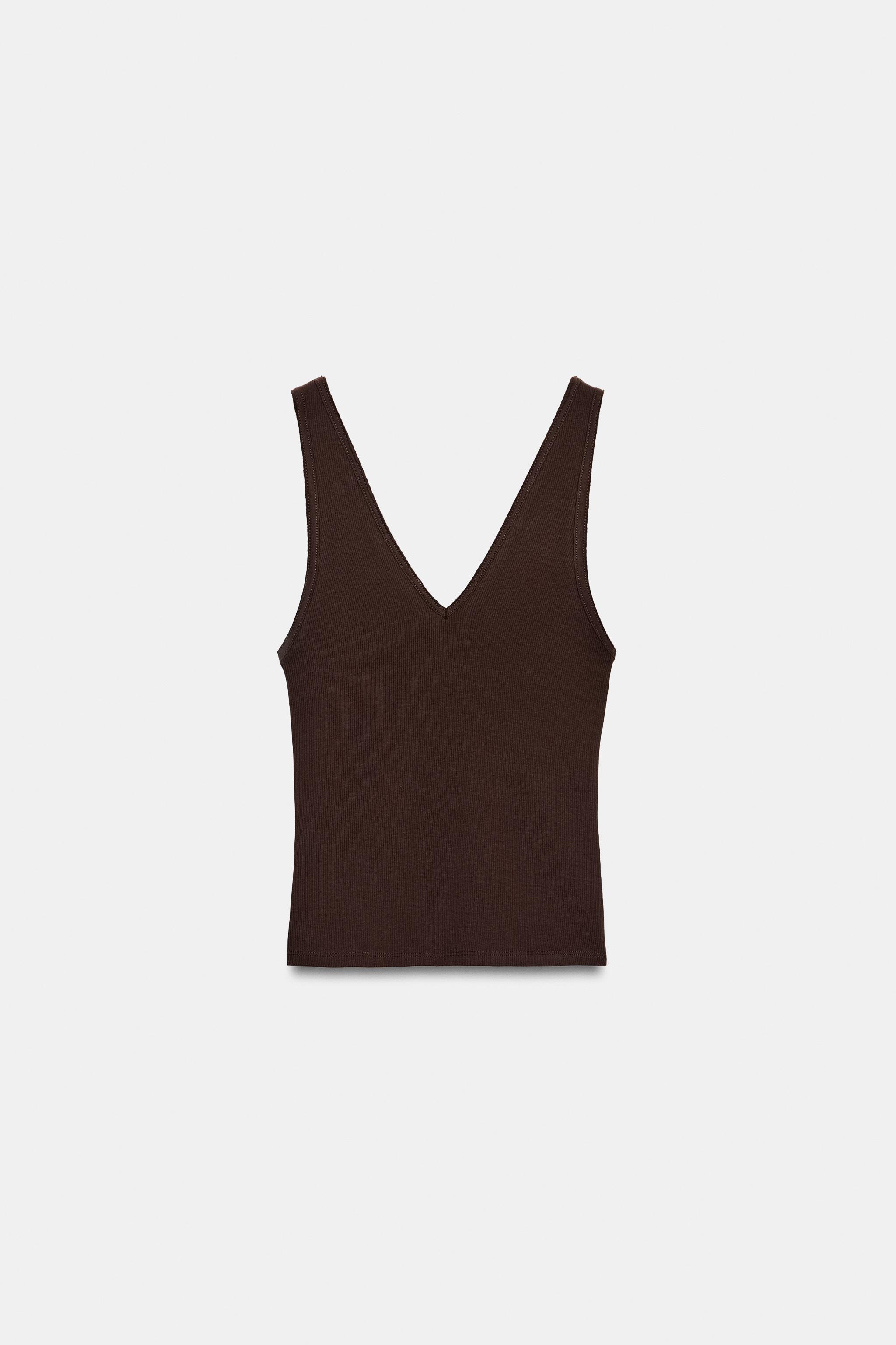 Женские топы Zara RIBBED V-NECK TANK TOP — фото 6