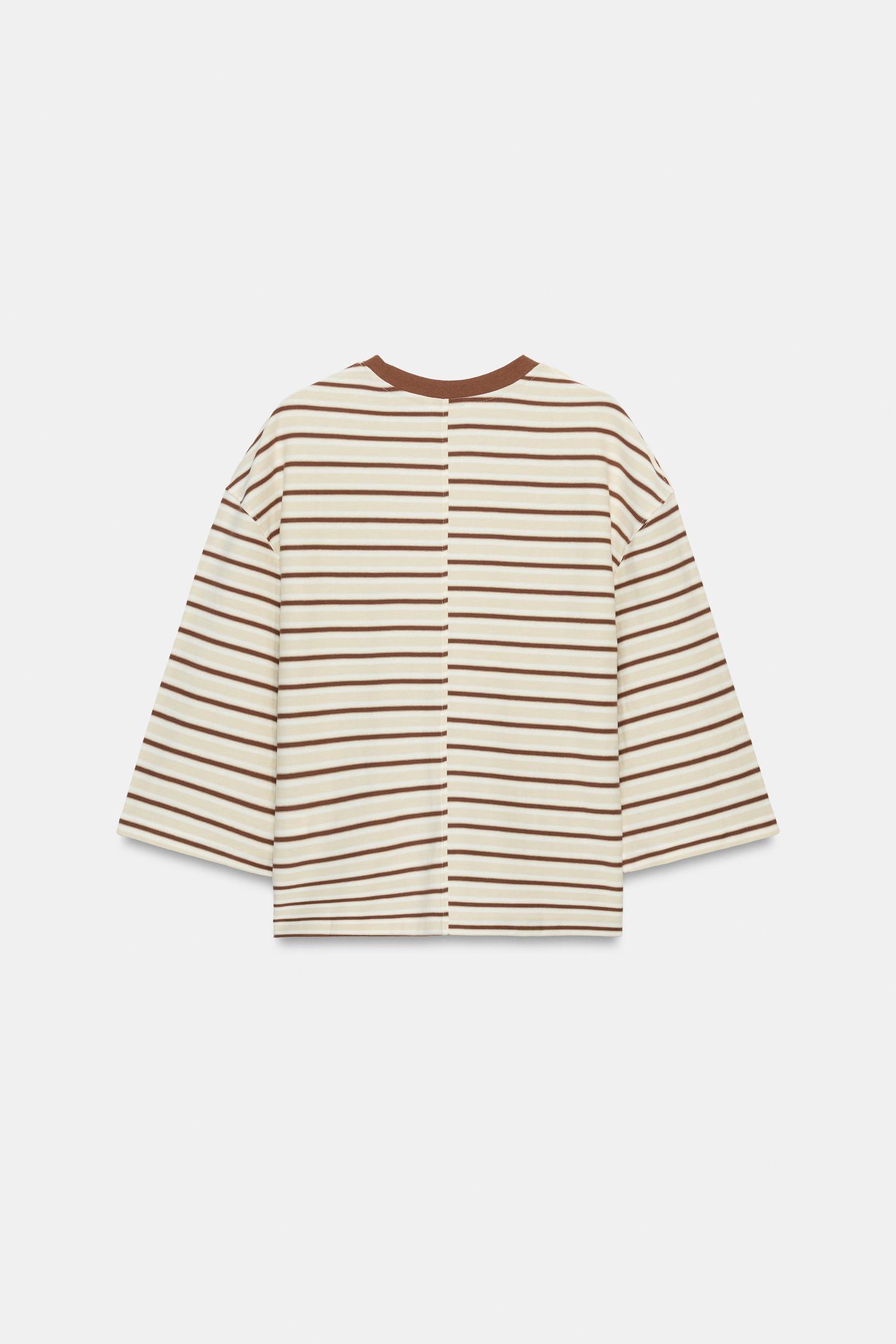 Футболка Zara Contrast Stripe, цвет: Коричневый — фото 6