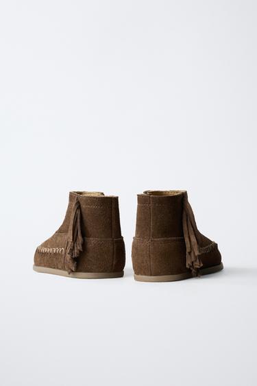LEATHER FRINGED BOOTS - Brown by Zara - Image 6