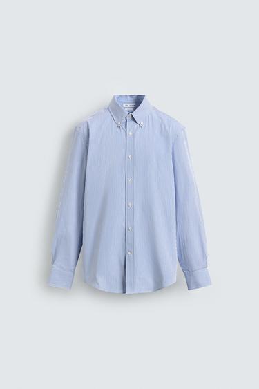 REGULAR FIT COTTON SHIRT - striped by Zara