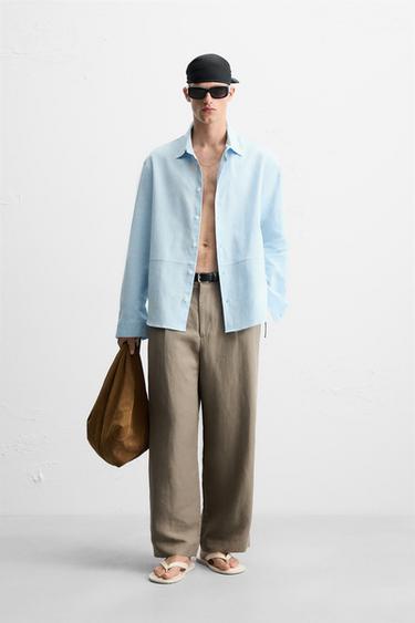 CAMISA LINO - ALGODÓN - Celeste de Zara - Imagen 0