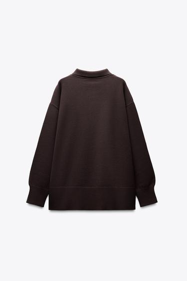 PLAIN KNIT POLO SWEATER - Chocolate by Zara - Image 3