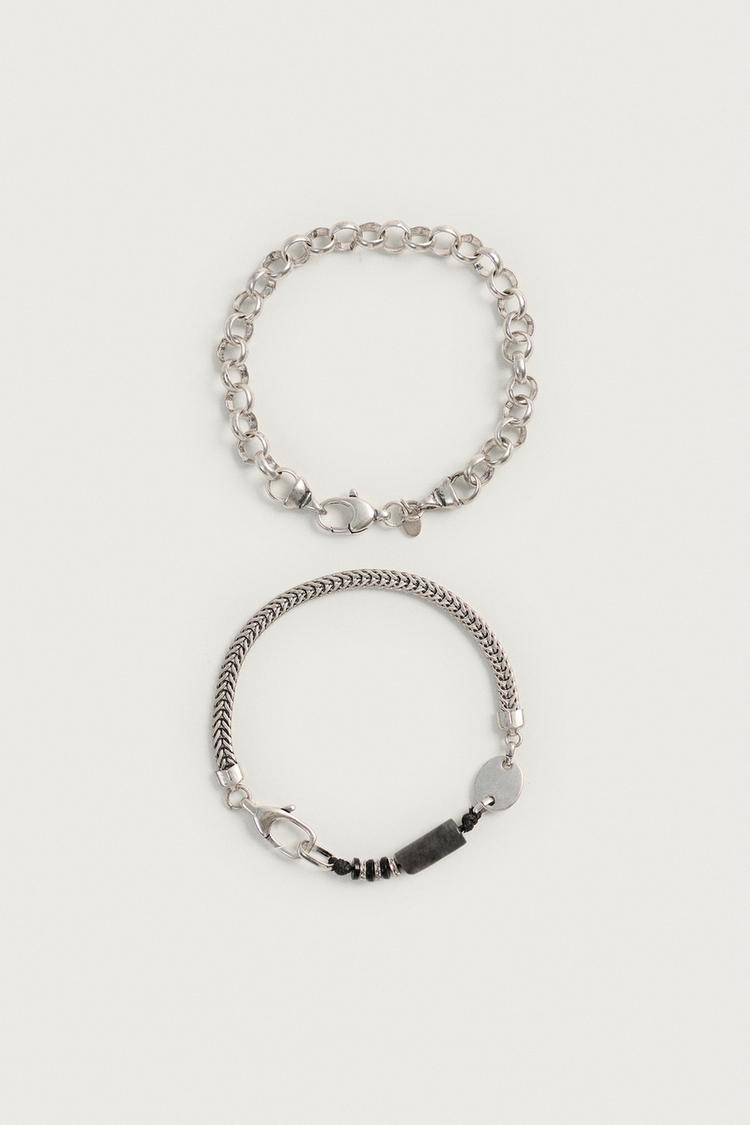CONTRASTING BRACELETS PACK OF 2 — Silver