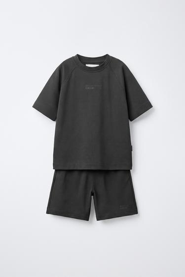 INTERLOCK T-SHIRT AND BERMUDA SHORTS SET - Dark anthracite by Zara