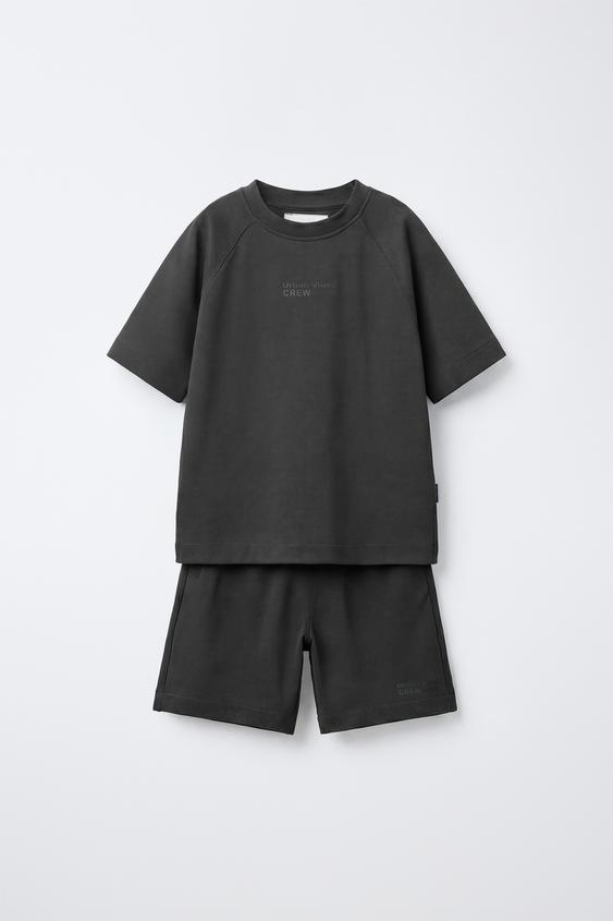 CONJUNTO CAMISETA Y BERMUDA INTERLOCK - Antracita oscuro de Zara - Imagen 0