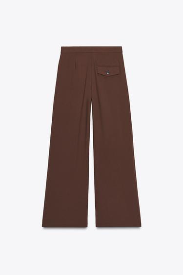 WIDE-LEG TROUSERS WITH DARTS - Brown by Zara