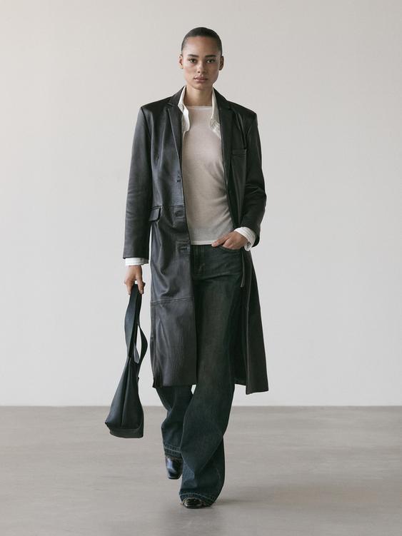 Long nappa leather coat