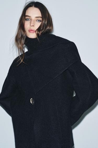 SHORT KNIT COAT WITH SCARF - Navy blue by Zara