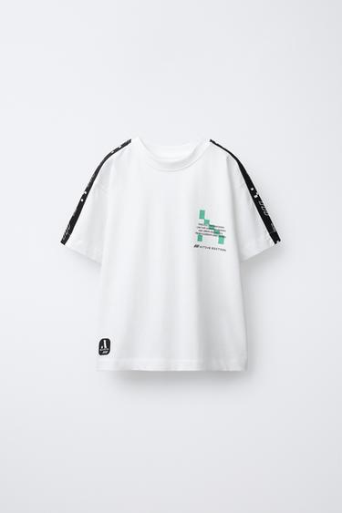 SPORTY T-SHIRT WITH SLOGAN AND STRIPES - White by Zara