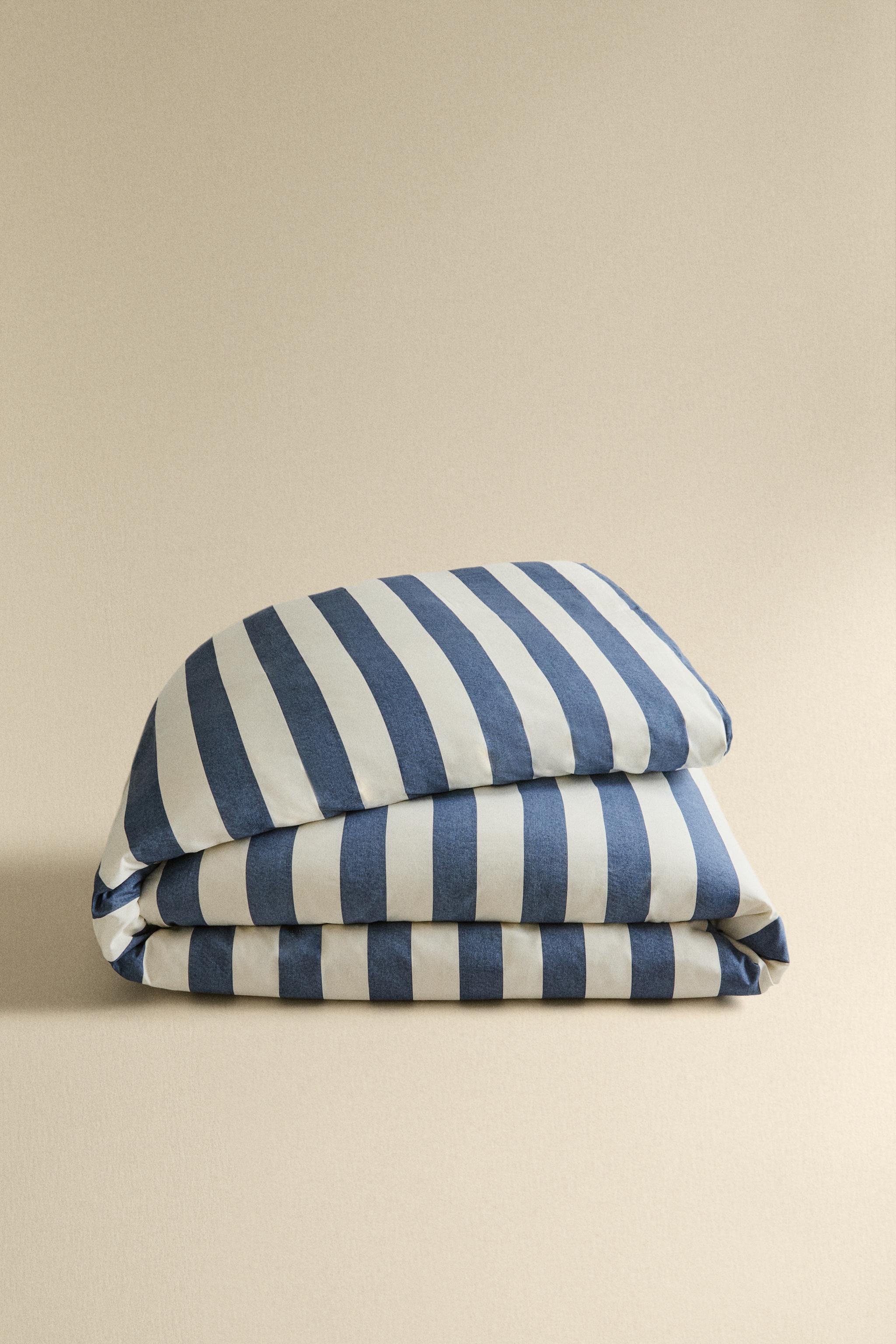 FADED COTTON STRIPED DUVET COVER