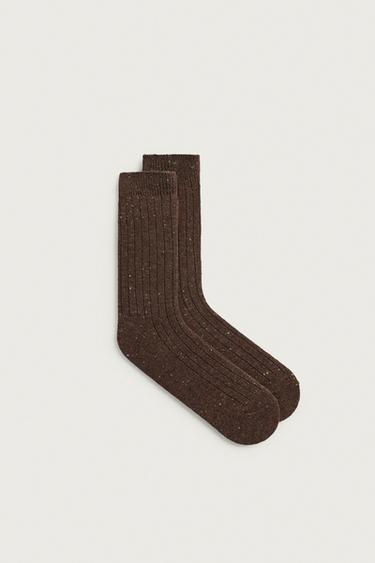ШКАРПЕТКИ В РУБЧИК З ЕФЕКТОМ БОТОНЕ - Коричневий Zara