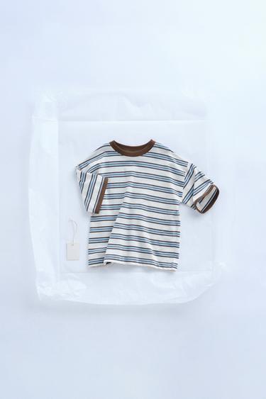 Zara ZARA TIMELESS - STRIPED T-SHIRT WITH CONTRAST TRIM - Brown-Blue
