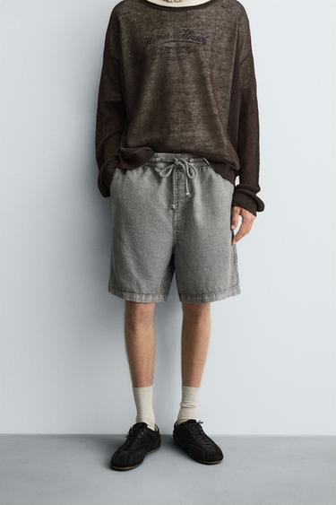 Zara WASHED RELAXED FIT SHORTS - Light gray