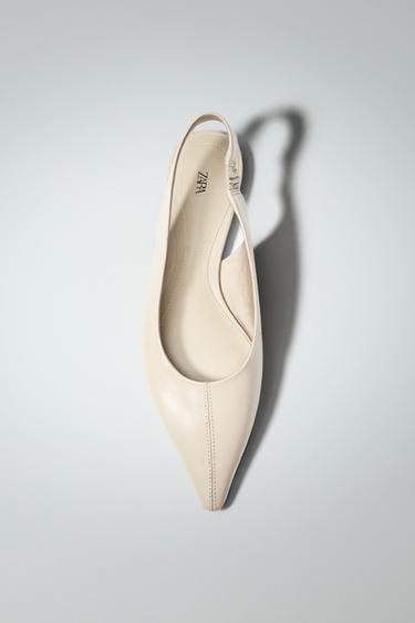 باليرينا بعقب مفتوح من الجلد - أبيض صدفي الخاص بـ Zara