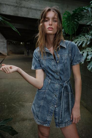 ROBE COURTE EN JEAN Z1975 AVEC CEINTURE - Bleu de Zara - Image 1