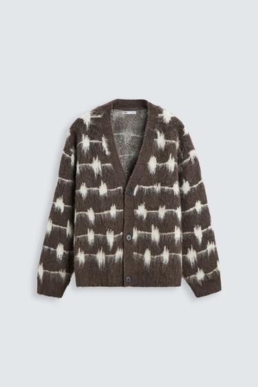 Zara BRUSHED JACQUARD CARDIGAN - Taupe gray