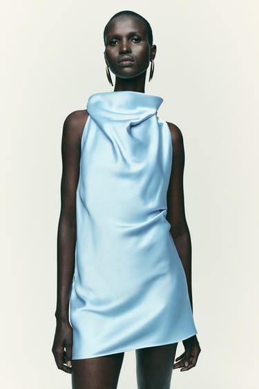 Zara SATIN EFFECT MINI DRESS - Pastel blue