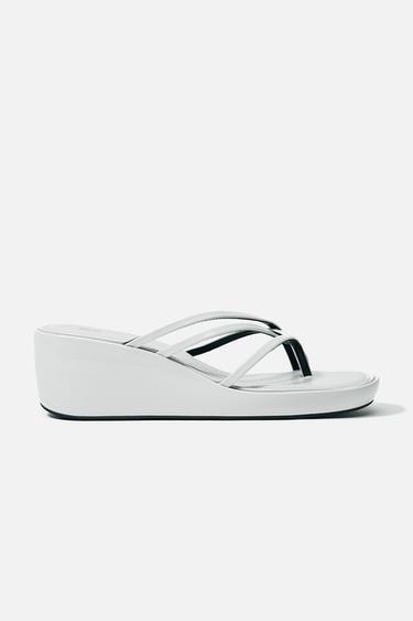 Zara 漆皮效果坡跟鞋 - 白色