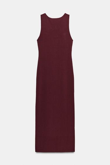 Zara CUT OUT KNIT DRESS WITH METAL DETAIL - Wine