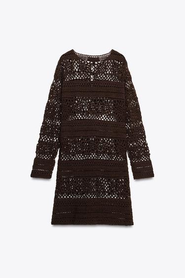 CROCHET KNIT MINI DRESS - Brown by Zara - Image 5