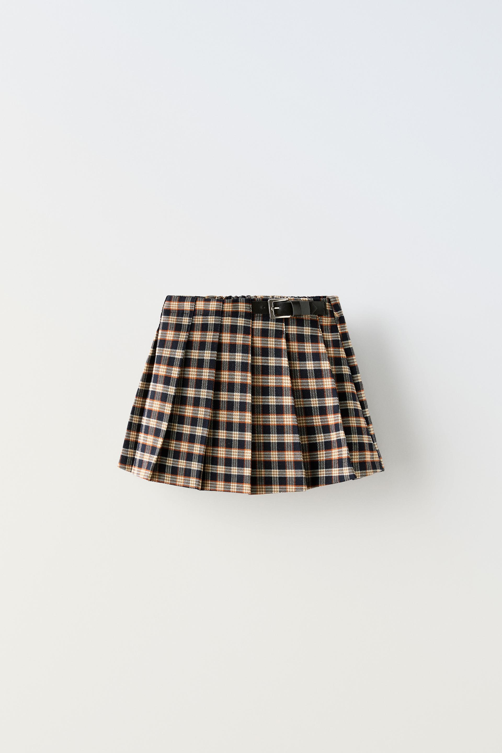 Plaid Skirt With Buckle Ecru Black Zara United States