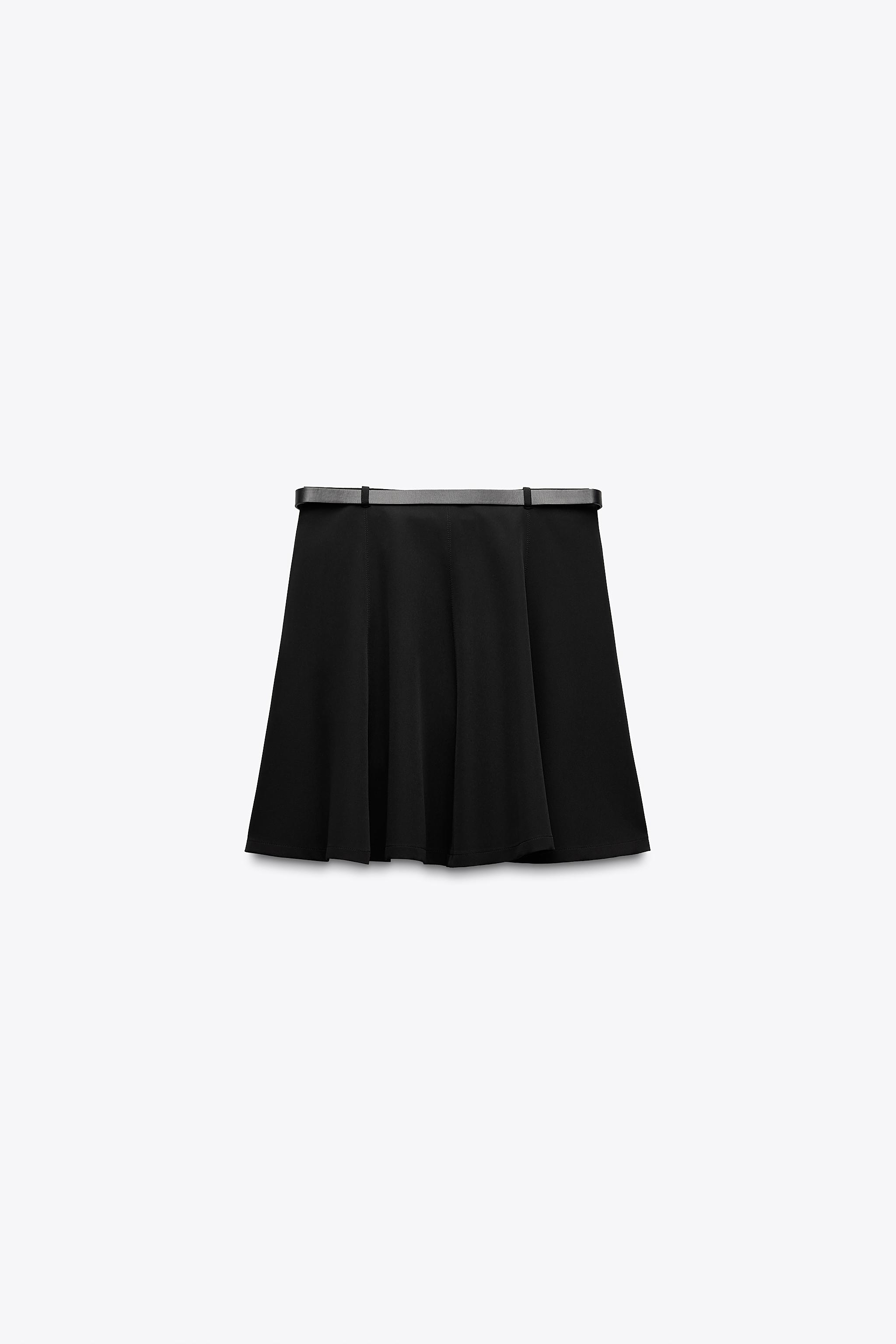 スペイン発送 ZARA ベルト付きクレープミニスカート ブラック クレープミニスカート ベルト付き - ブラック | ZARA Japan / 日本