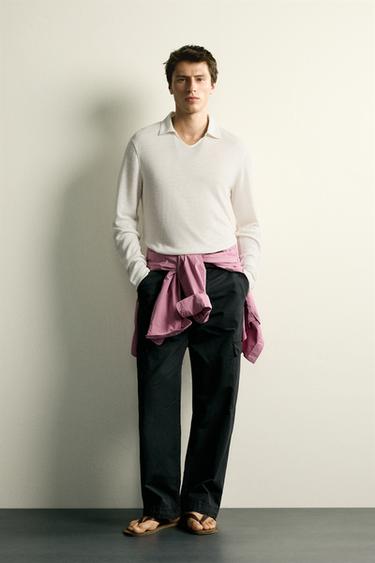 HEMP/VISCOSE REGULAR FIT POLO SHIRT - Oyster-white by Zara - Image 0