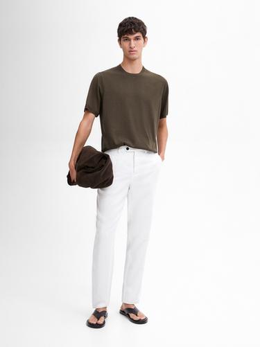 Zara Cotton blend knit T-shirt - Khaki - Image 0