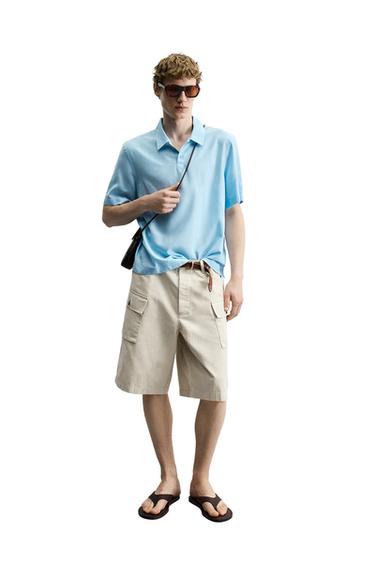 CHEMISE POLO FLUIDE EN VISCOSE MÉLANGÉE - Bleu ciel de Zara