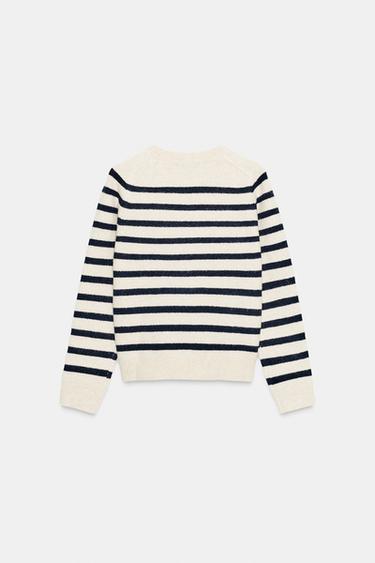 PULL EN MAILLE À RAYURES - Sable / Bleu de Zara - Image 6