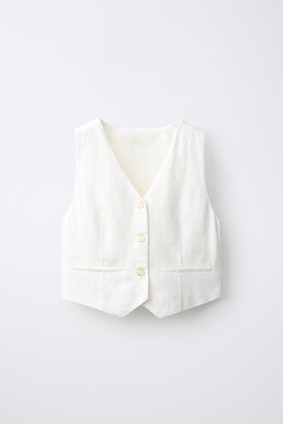 CHALECO LISO CON LINO - Blanco roto de Zara - Imagen 0