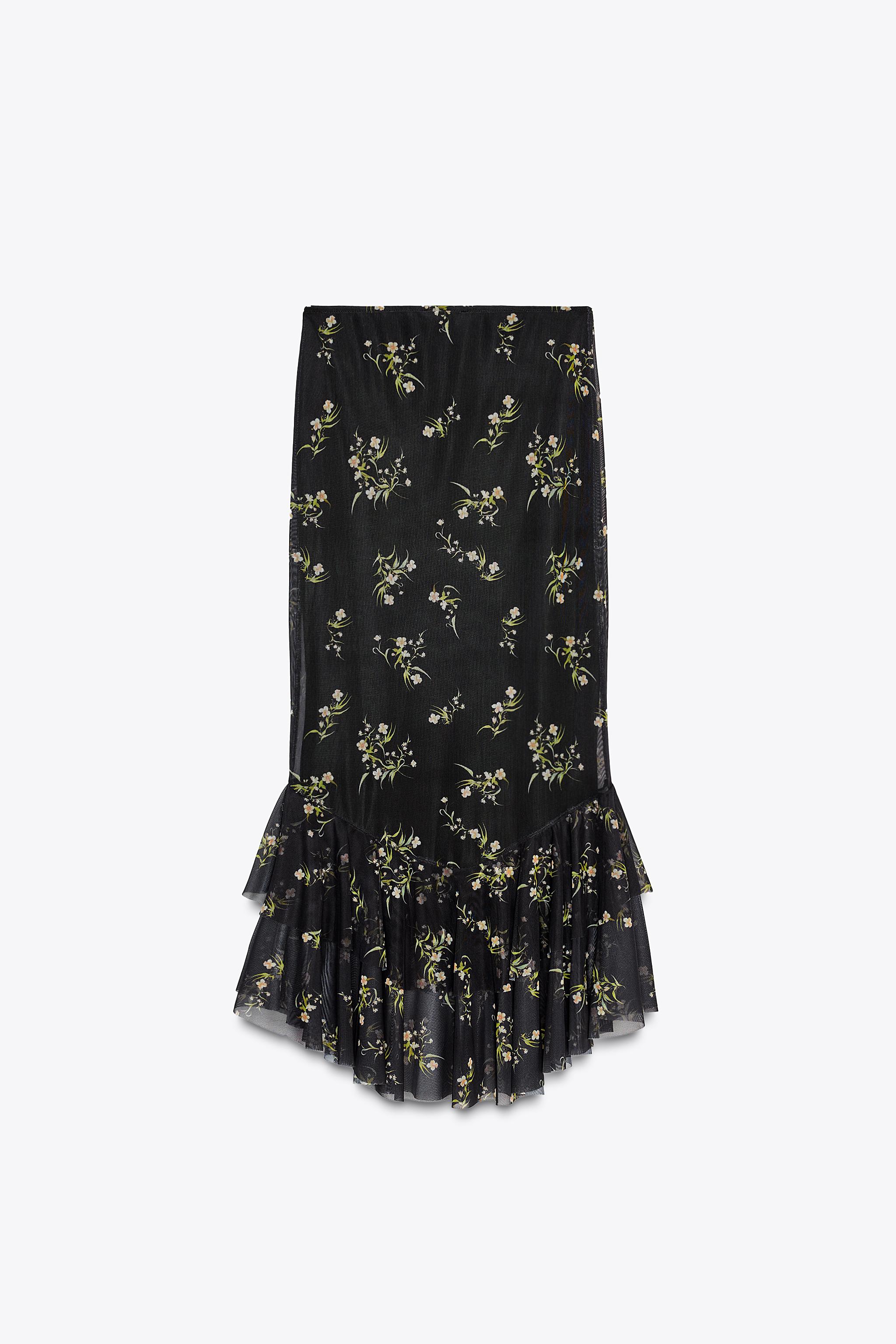 ZARA チュールプリントフリルスカート 5039/125 チュールプリントフリルスカート - ブラック | ZARA Japan / 日本