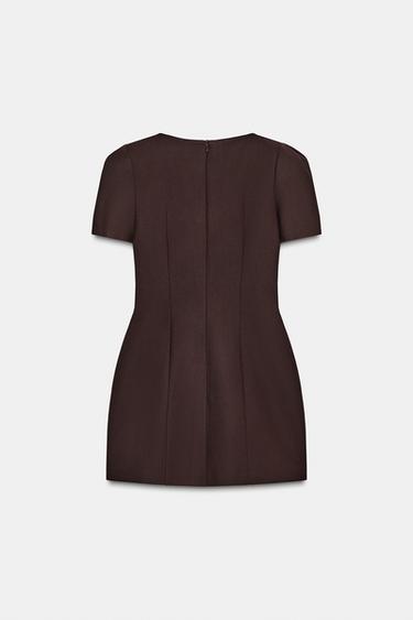 ROBE COURTE À PLIS AVEC POCHES - Vison foncé de Zara - Image 6