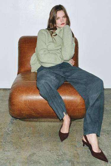 KËPUCË SANDALE TAKA KITTEN LËKURË KAMOSHI - Kafe Çokollate nga Zara