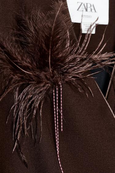 CHEMISE DRAPÉE PLUMES LIMITED EDITION - Marron foncé de Zara - Image 9