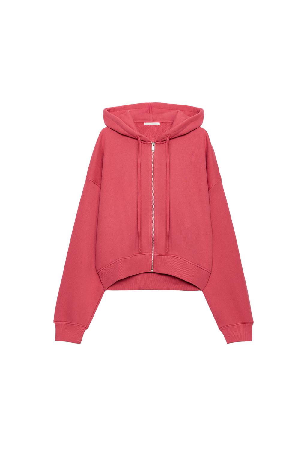 Hoodie With Zip - Dark Pink by Zara
