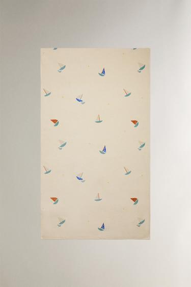 KIDS' BOAT VELOUR BEACH TOWEL - Cream by Zara - Image 1