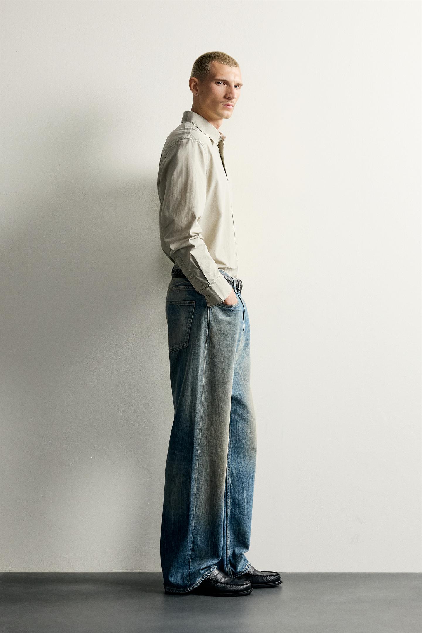 Мужская рубашка Zara Acid Wash Relaxed Fit, цвет: Бежевый — фото 4