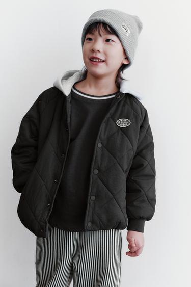 Zara 拼接連帽絎縫夾克 - 煤灰色