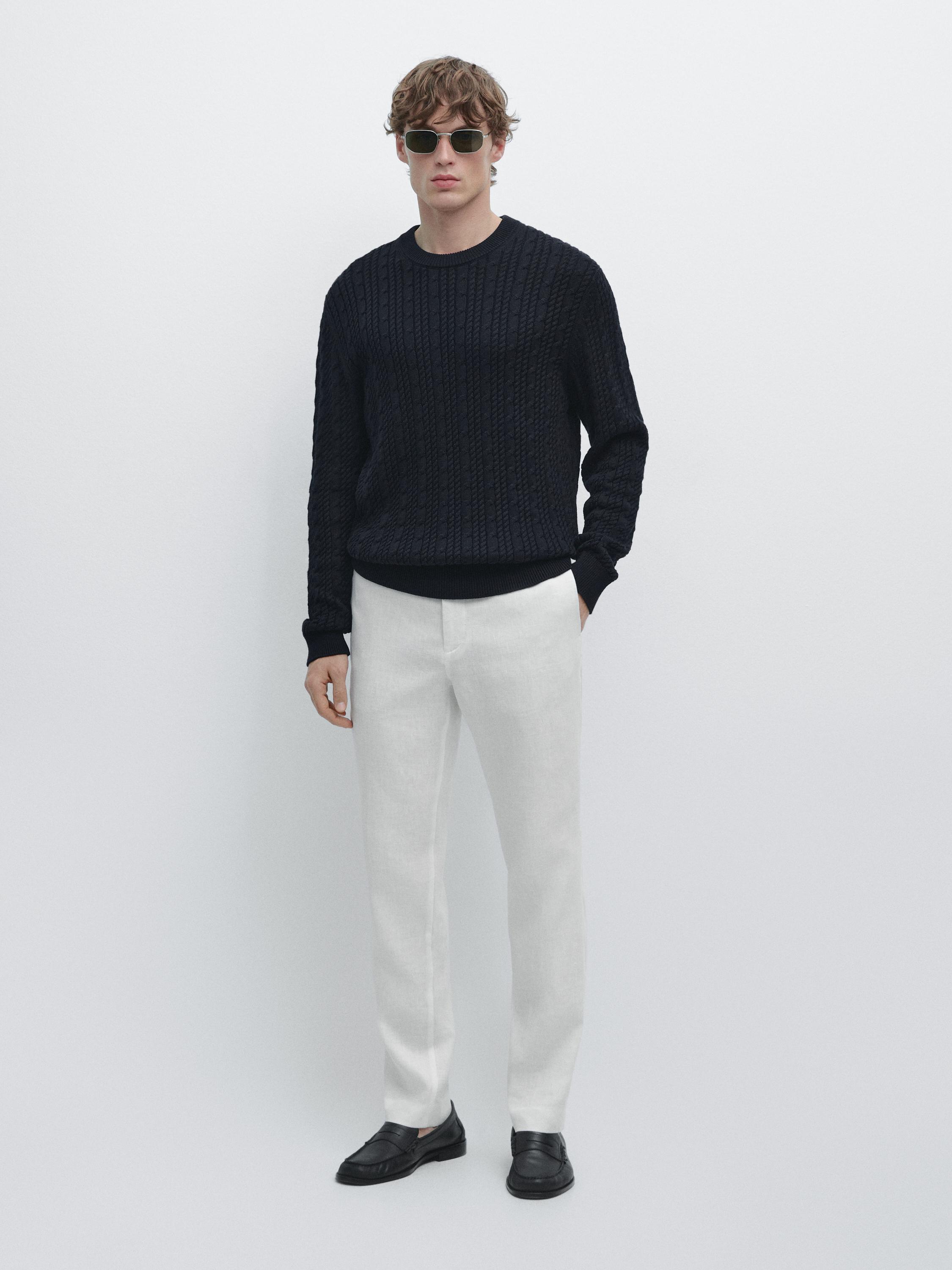 Tapered fit linen trousers
