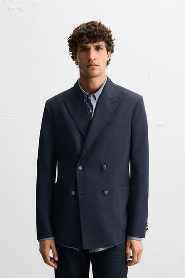 DOUBLE-BREASTED WOOL BLEND BLAZER - Navy blue by Zara - Image 1