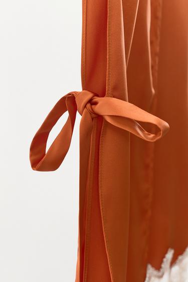 SATIN TOP WITH EMBROIDERY AND TIES - Orange by Zara - Image 7