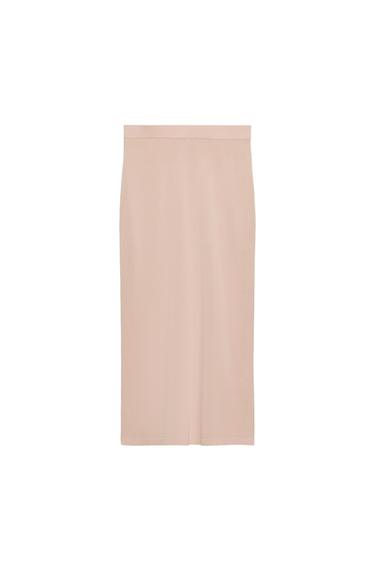 FALDA MIDI PUNTO - rosa claro de Zara