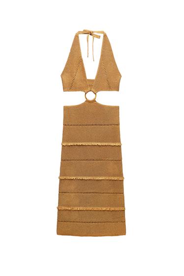 METALLIC THREAD KNIT DRESS WITH BUCKLE