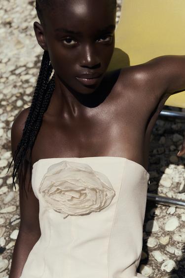 ROBE BUSTIER FLEUR - Beige clair de Zara