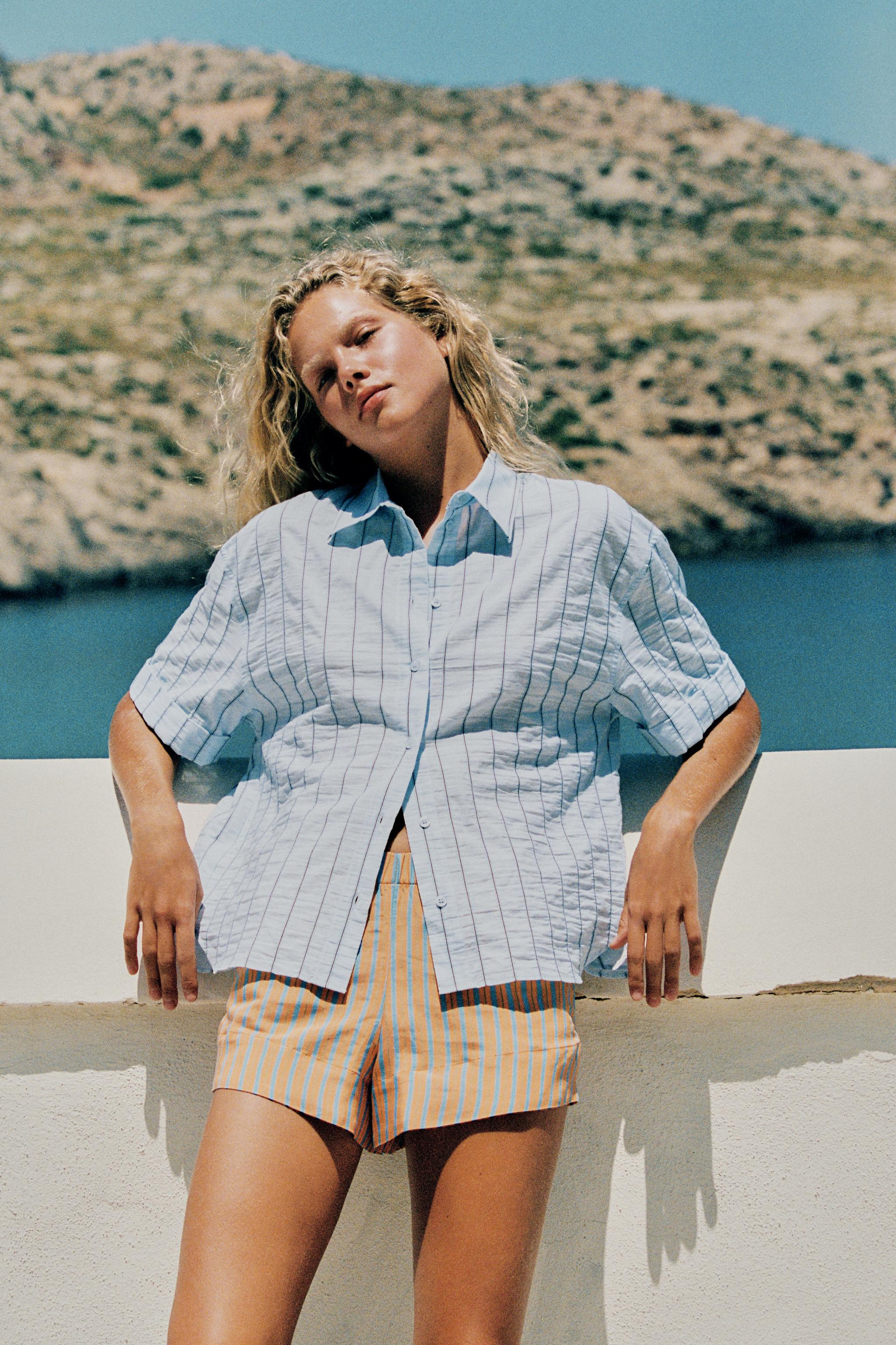 Женские рубашки Zara STRIPED OVERSIZED SHIRT — фото 3