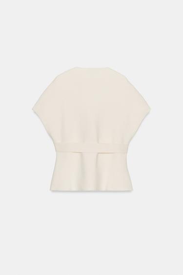 GILET EN MAILLE AVEC CEINTURE - Écru de Zara - Image 5